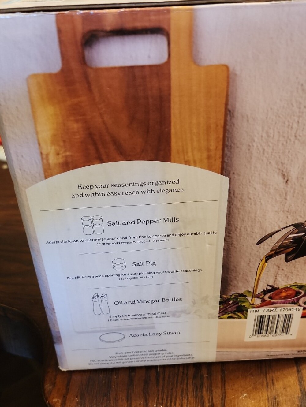 BNIP Trudeau Lazy Susan Seasoning Station, a 6-piece set featuring acacia - Picture 3 of 3
